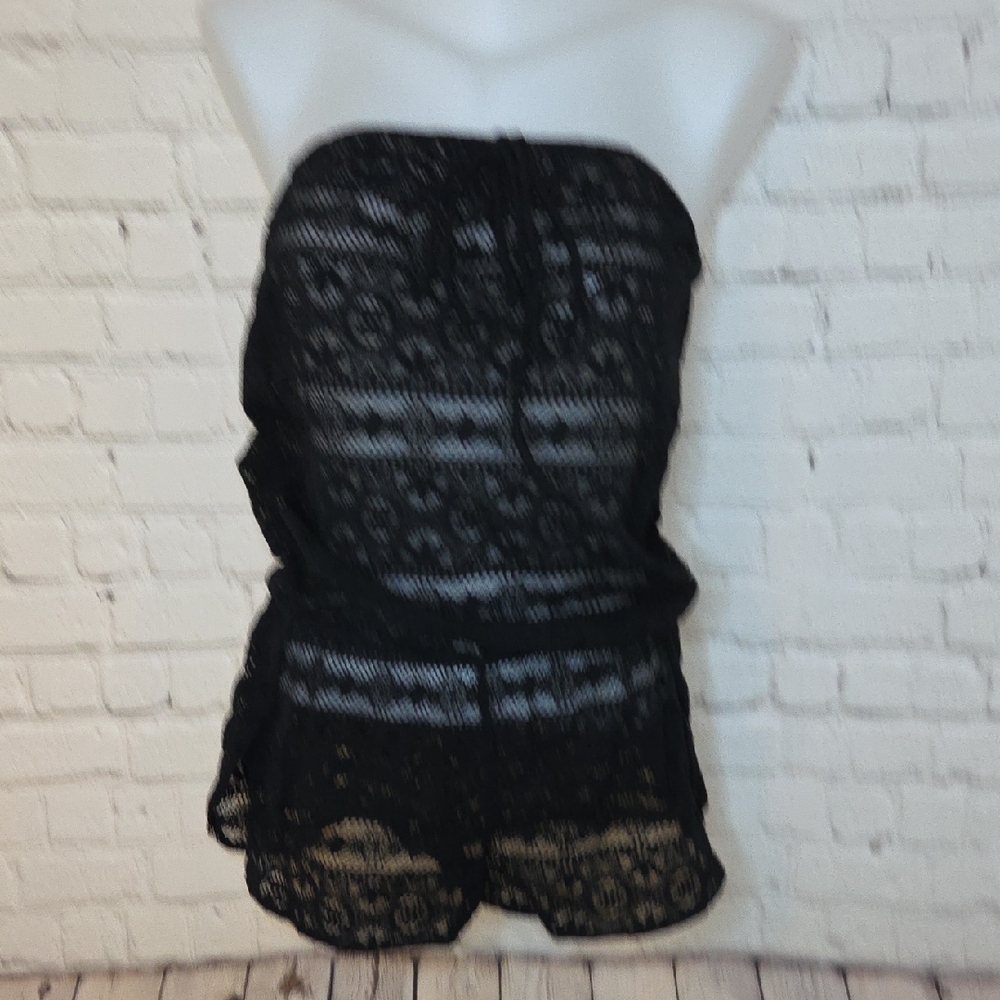 Victoria's Secret Black Lace Strapless Swim Coverup Romper